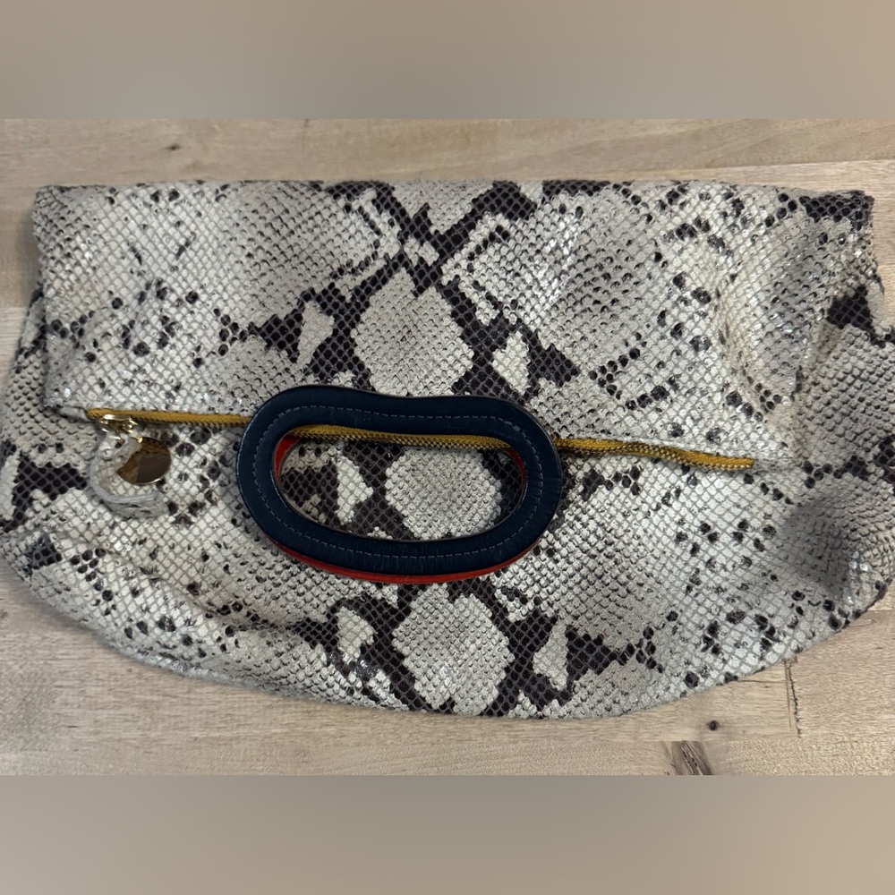 Clare V Snakeskin Patterned Tote Bag fold over clutch purse - Picture 16 of 16